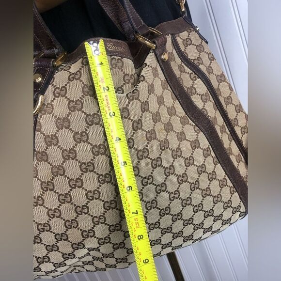 GUCCI Abbey Monogram Oversized Tan Canvas & Brown Leather Crossbody Shoulder Bag - Picture 15 of 17